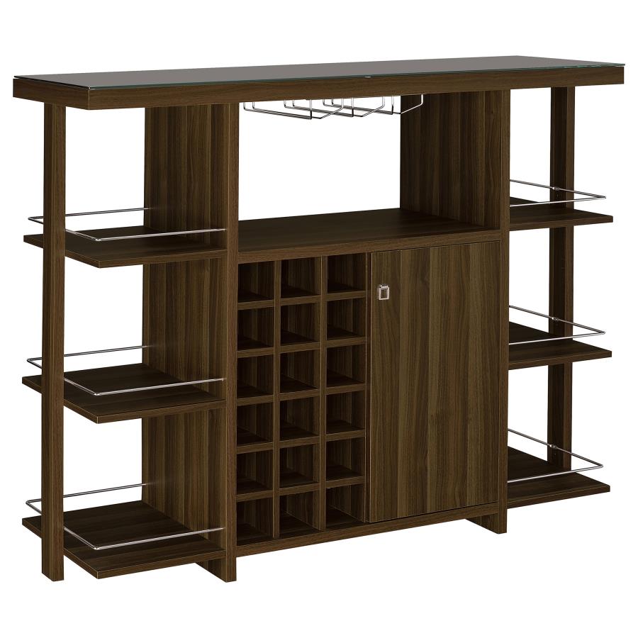Evelio 6-shelf Glass Top Home Bar Wine Cabinet Walnut (image for) Evelio 6-shelf Glass Top Home Bar Wine Cabinet Walnut