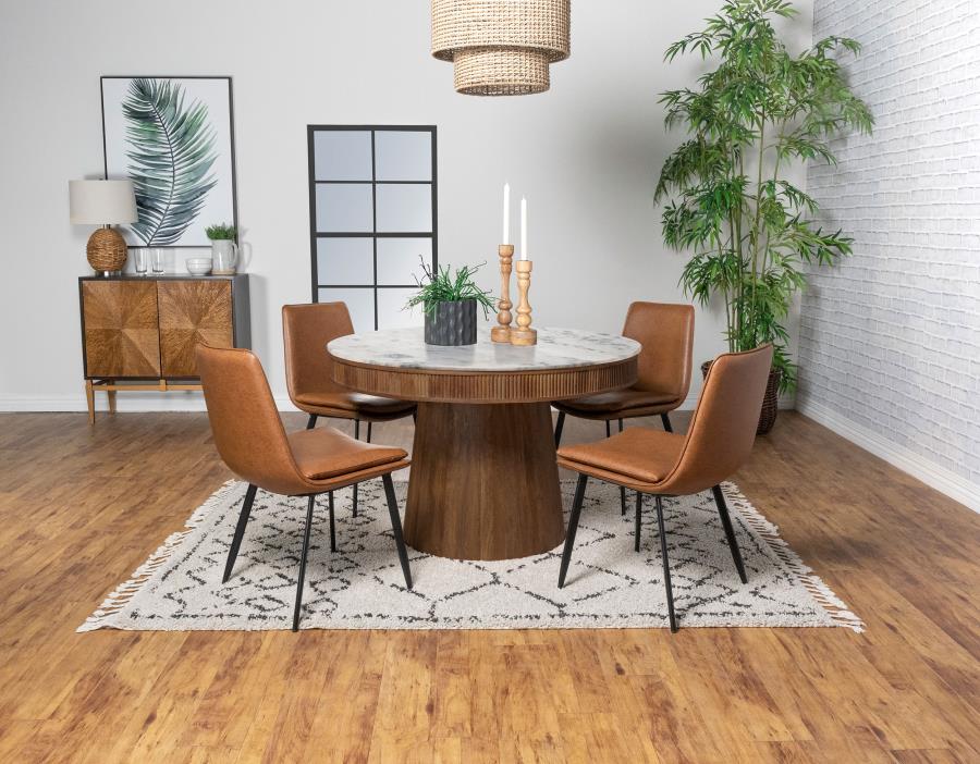 Modal Additional Images for Ortega Round 46-inch Marble Top Wood Dining Table Natural