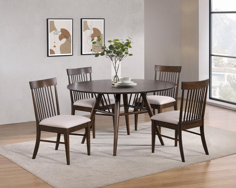 Everton 5-piece Round 53-inch Dining Table Set Dark Walnut (image for) Everton 5-piece Round 53-inch Dining Table Set Dark Walnut