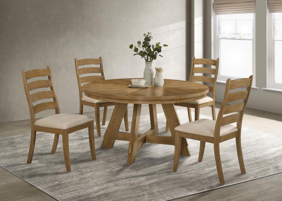 Danvers 5-piece Dining Table Set Brown Oak and Beige (image for) Danvers 5-piece Dining Table Set Brown Oak and Beige