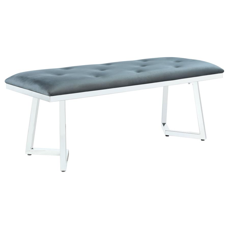 Beaufort Velvet Upholstered Dining Bench Steel Grey (image for) Beaufort Velvet Upholstered Dining Bench Steel Grey
