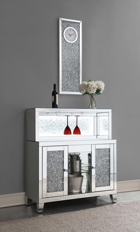 Yvaine 2-door Mirrored Acrylic Home Bar Wine Cabinet Silver