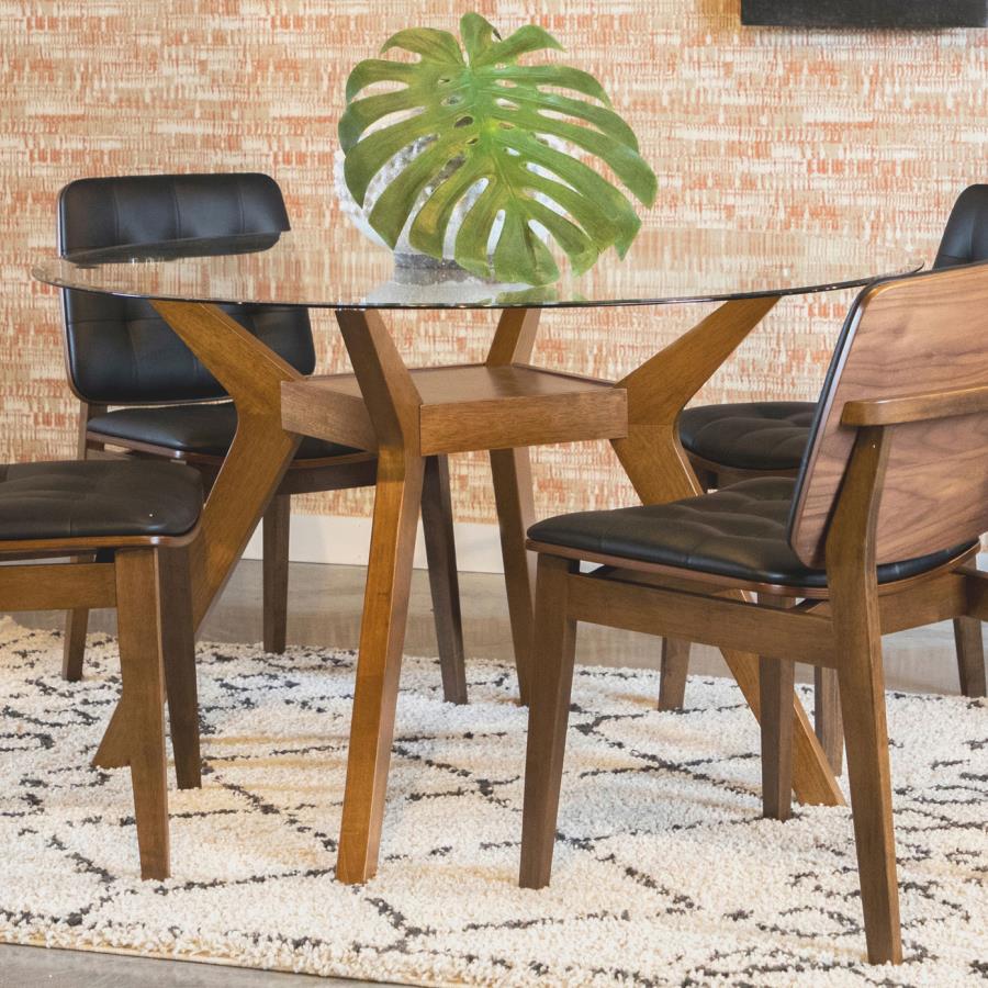 Paxton Round 48-inch Glass Top Wood Dining Table Brown