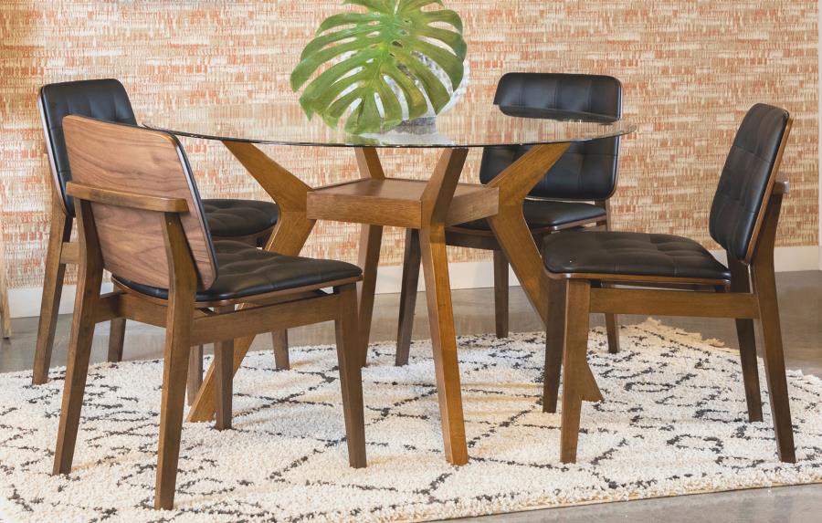 Paxton Round 48-inch Glass Top Wood Dining Table Brown