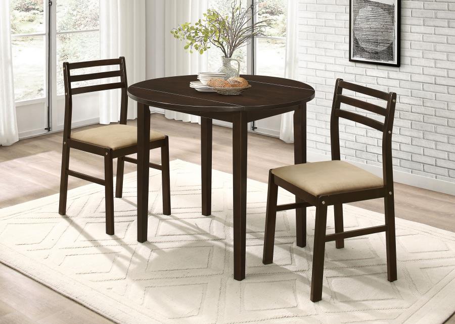 Bucknell 3-piece Round Drop Leaf Dining Table Set Cappuccino (image for) Bucknell 3-piece Round Drop Leaf Dining Table Set Cappuccino