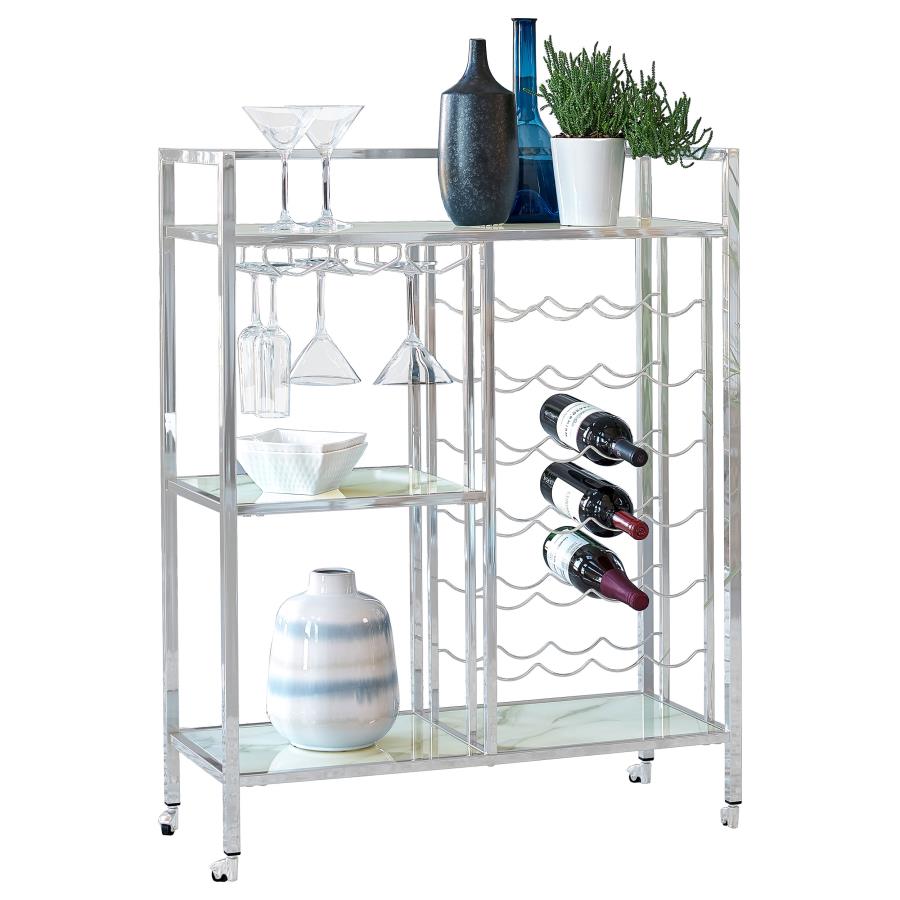 Derion 3-tier Rectangular Glass Shelf Metal Bar Cart Chrome (image for) Derion 3-tier Rectangular Glass Shelf Metal Bar Cart Chrome