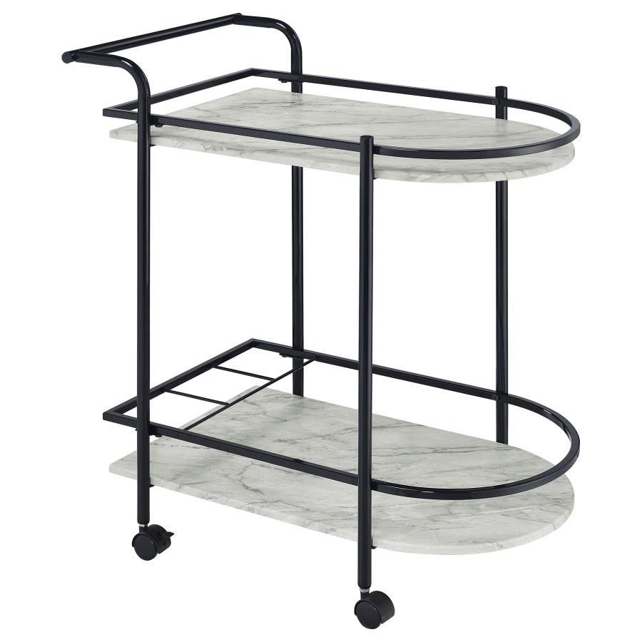 Desiree 2-tier Faux Marble Shelf Metal Bar Cart Black (image for) Desiree 2-tier Faux Marble Shelf Metal Bar Cart Black