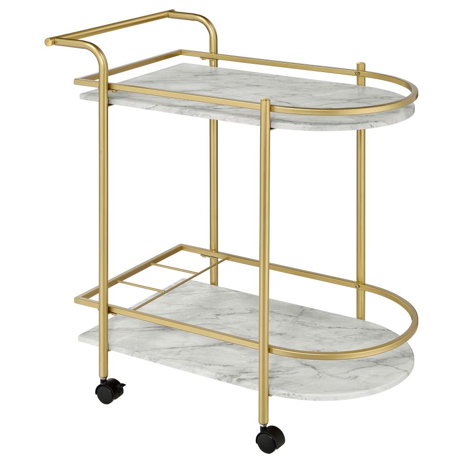 Desiree 2-tier Faux Marble Shelf Metal Bar Cart Gold (image for) Desiree 2-tier Faux Marble Shelf Metal Bar Cart Gold