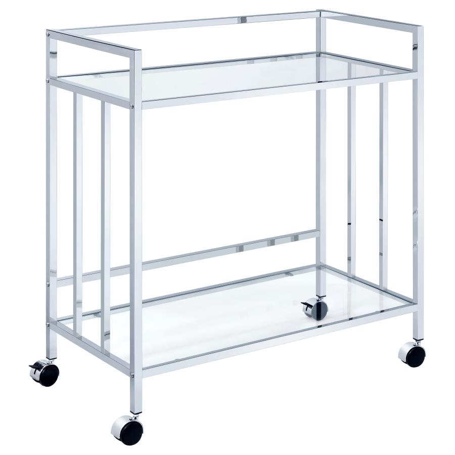Cara 2-tier Rectangular Glass Shelf Metal Bar Cart Chrome (image for) Cara 2-tier Rectangular Glass Shelf Metal Bar Cart Chrome