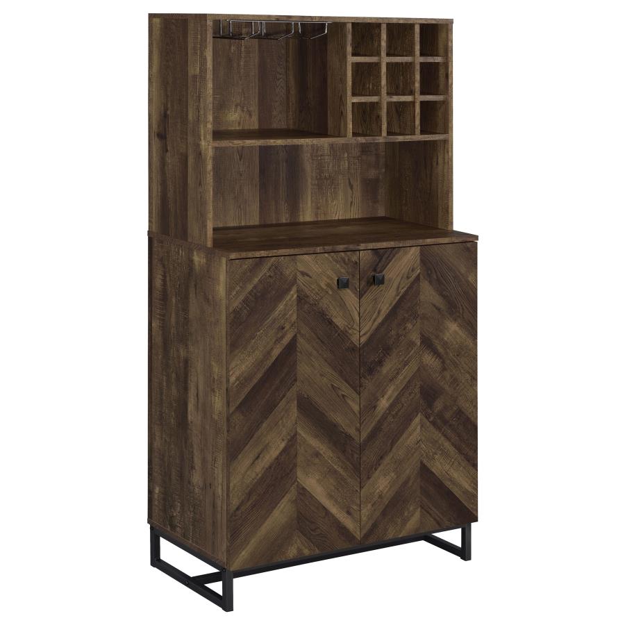 Mendoza 2-door Home Bar Cabinet Wine Storage Rustic Oak (image for) Mendoza 2-door Home Bar Cabinet Wine Storage Rustic Oak