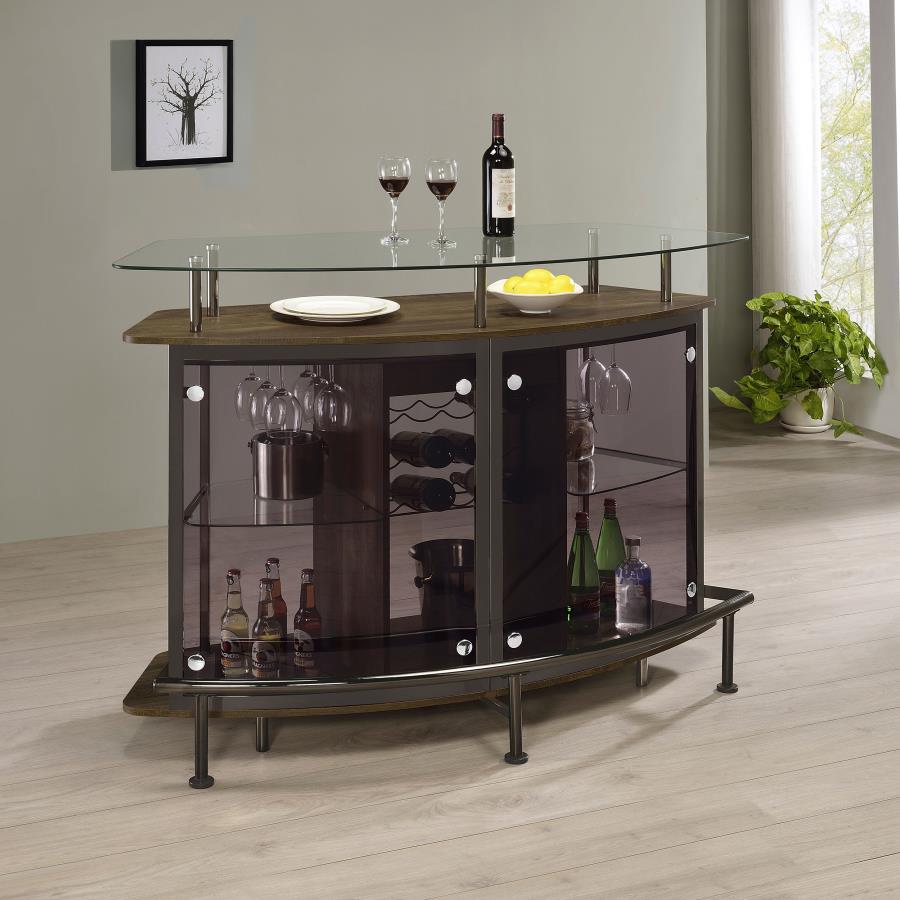 Gideon Curved Glass Top Home Bar Wine Cabinet Brown Oak