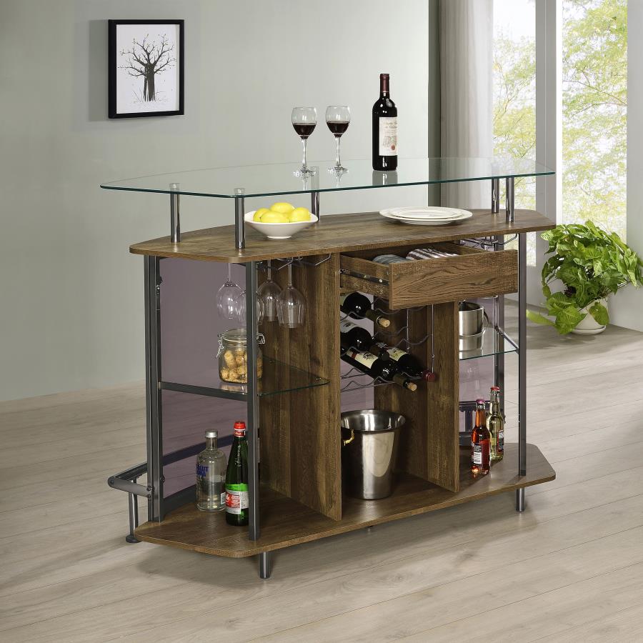 Gideon Curved Glass Top Home Bar Wine Cabinet Brown Oak