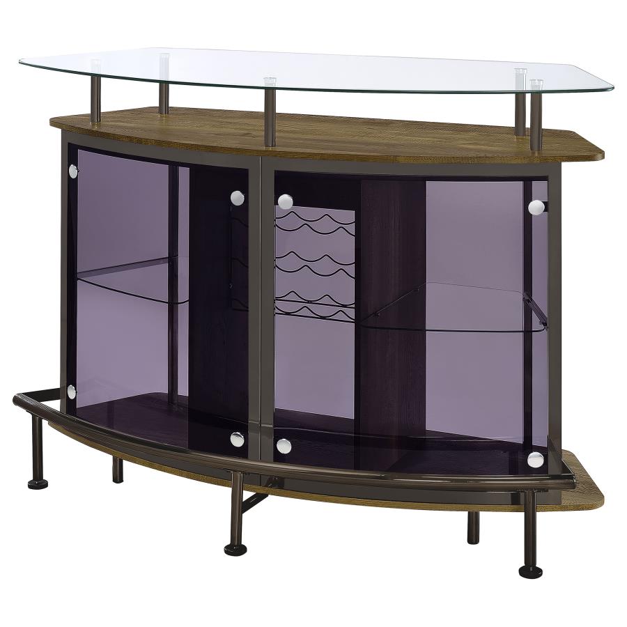 Gideon Curved Glass Top Home Bar Wine Cabinet Brown Oak