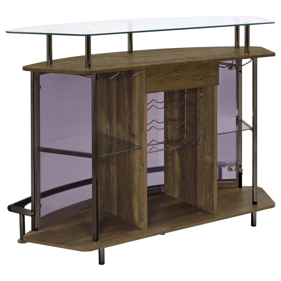 Gideon Curved Glass Top Home Bar Wine Cabinet Brown Oak