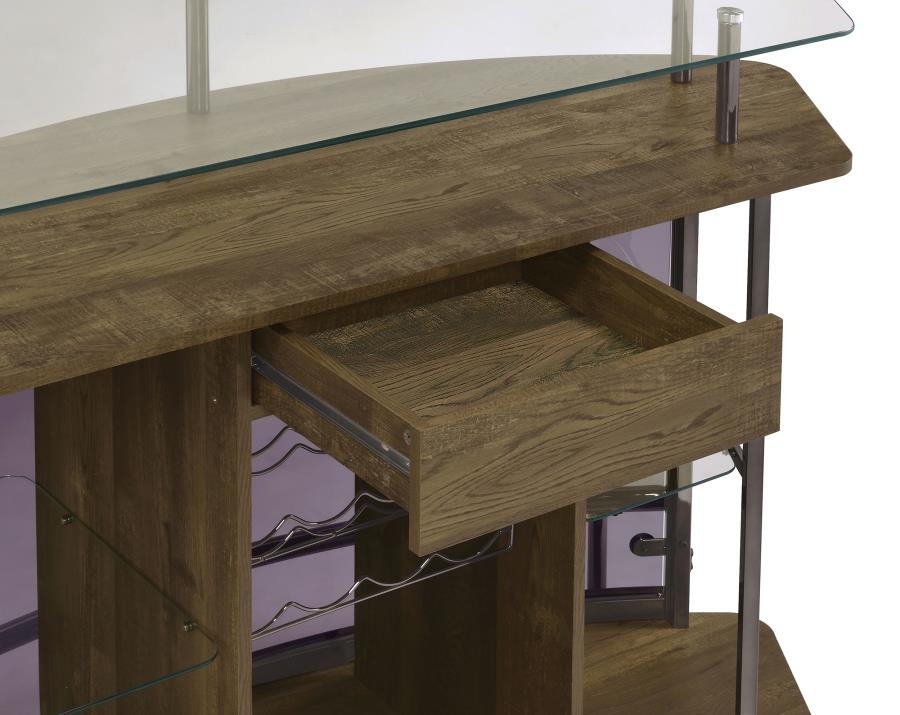 Gideon Curved Glass Top Home Bar Wine Cabinet Brown Oak