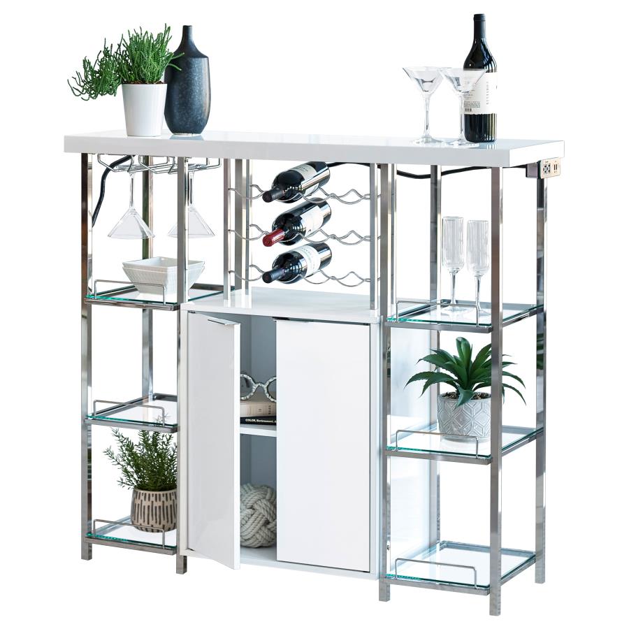 Gallimore 2-door Bar Cabinet Wine Storage White High Gloss (image for) Gallimore 2-door Bar Cabinet Wine Storage White High Gloss