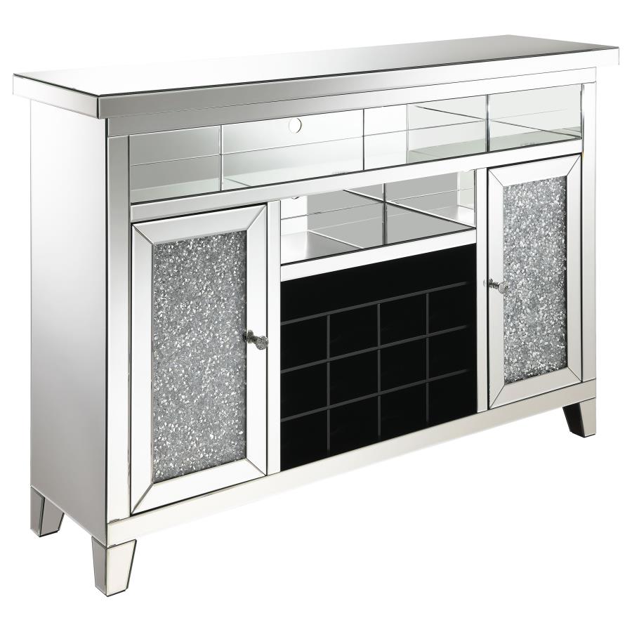 Melinda 2-door LED Mirrored Wine Storage Bar Cabinet Silver (image for) Melinda 2-door LED Mirrored Wine Storage Bar Cabinet Silver
