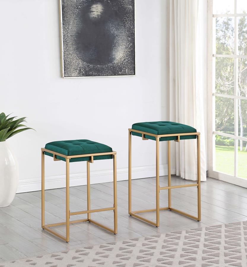 Modal Additional Images for Nadia Upholstered Backless Bar Stool Green (Set of 2)