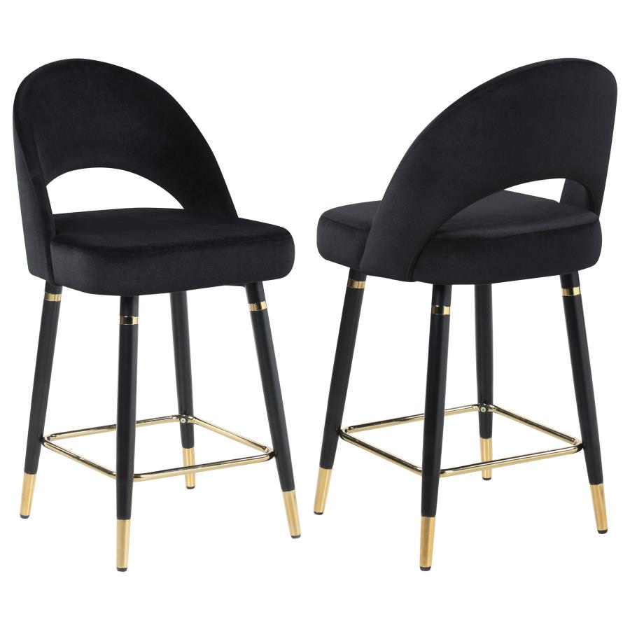 Lindsey Velvet Upholstered Counter Chair Black (Set of 2) (image for) Lindsey Velvet Upholstered Counter Chair Black (Set of 2)