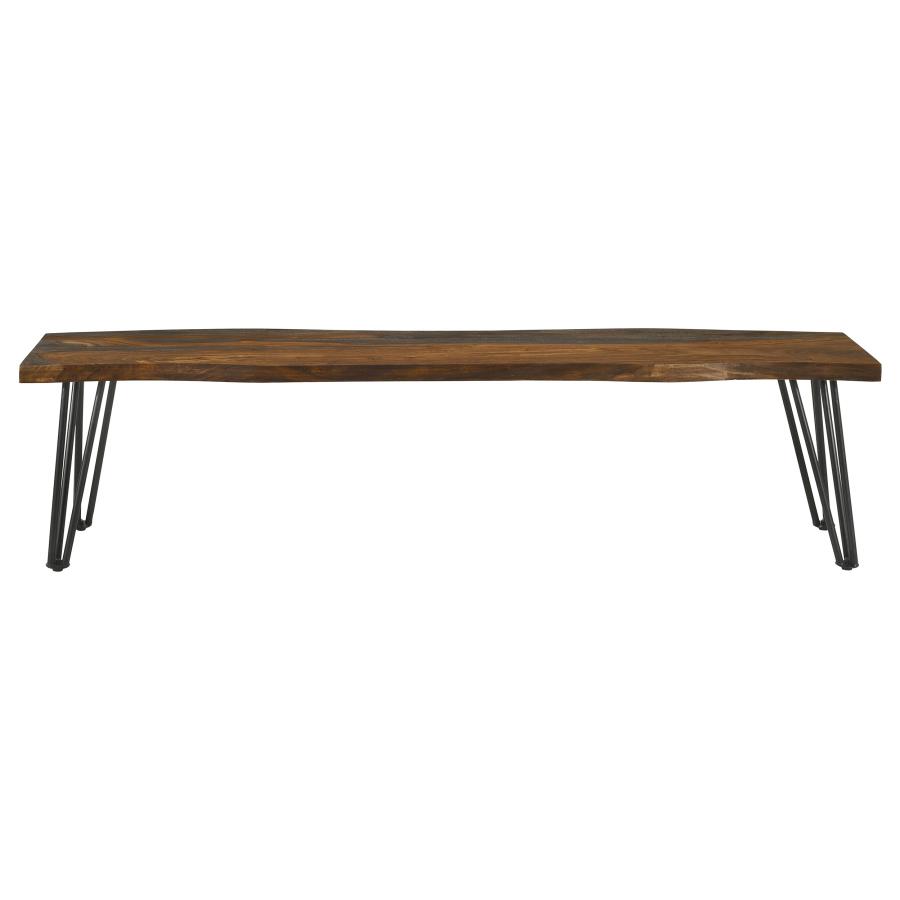 Neve Live Edge Wood Dining Bench Hairpin Legs Grey Sheesham