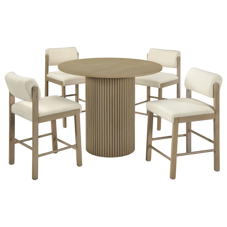 (image for) Hamlyn 5-piece Round Wood Counter Height Dining Set Cream and Natural Oak