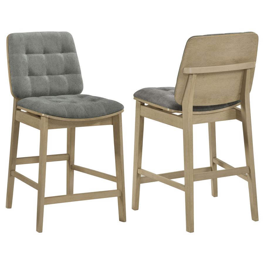 (image for) Redbridge Velvet Upholstered Counter Chair Grey and Natural Oak (Set of 2)