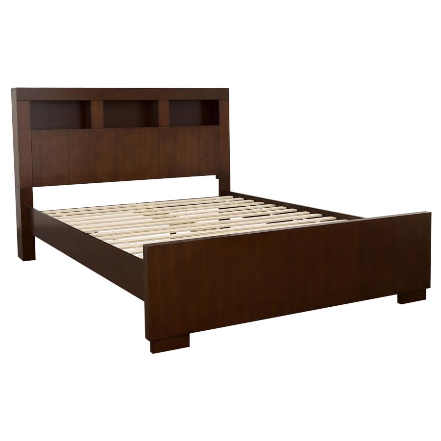 Jessica Eastern King LED Storage Bookcase Bed Cappuccino (image for) Jessica Eastern King LED Storage Bookcase Bed Cappuccino