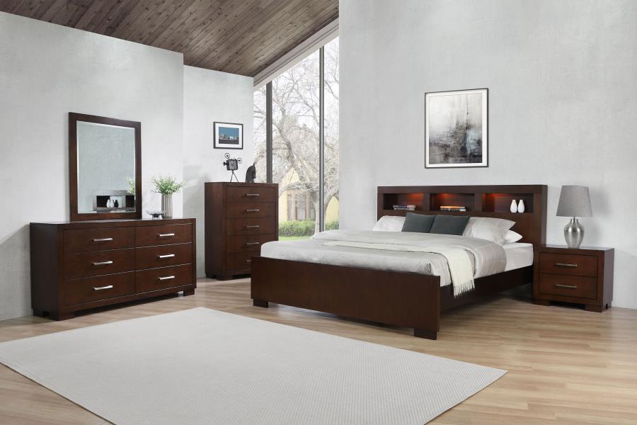 Modal Additional Images for Jessica California King LED Storage Bookcase Bed Cappuccino
