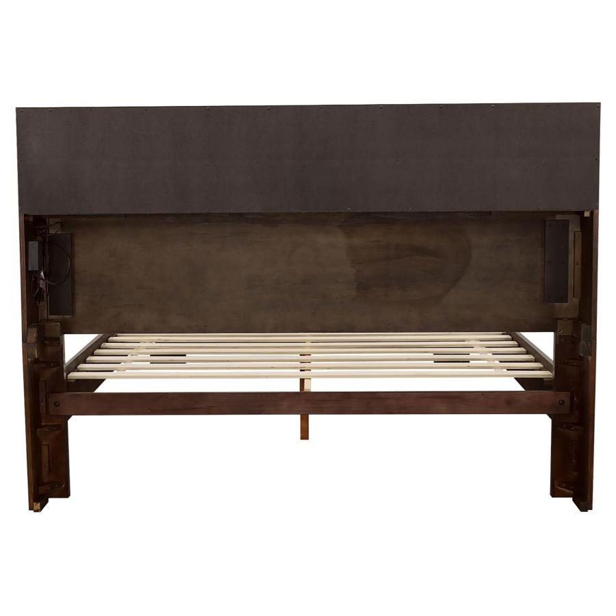 Jessica Wood Queen LED Storage Bookcase Bed Cappuccino