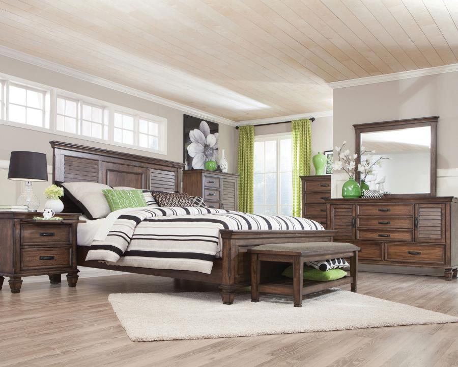 Franco 5-piece Queen Bedroom Set Burnished Oak (image for) Franco 5-piece Queen Bedroom Set Burnished Oak