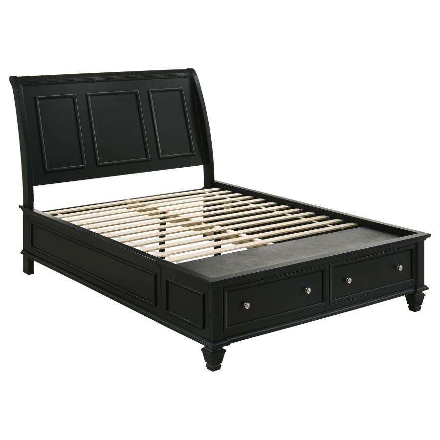 Sandy Beach Wood Queen Storage Panel Bed Black (image for) Sandy Beach Wood Queen Storage Panel Bed Black