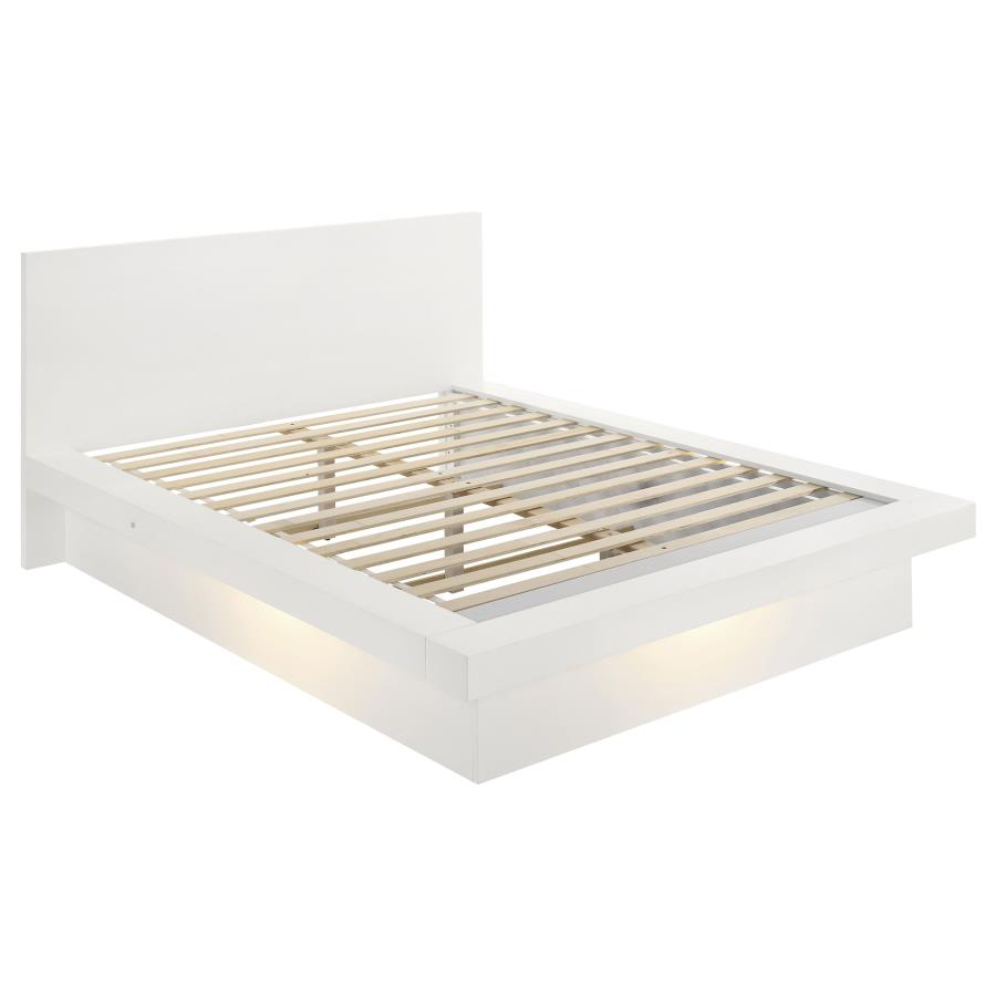 Jessica Wood Eastern King LED Panel Bed Cream White (image for) Jessica Wood Eastern King LED Panel Bed Cream White