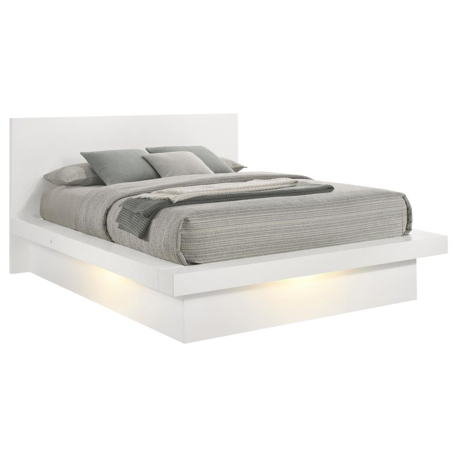 Jessica Wood Queen LED Panel Bed Cream White (image for) Jessica Wood Queen LED Panel Bed Cream White