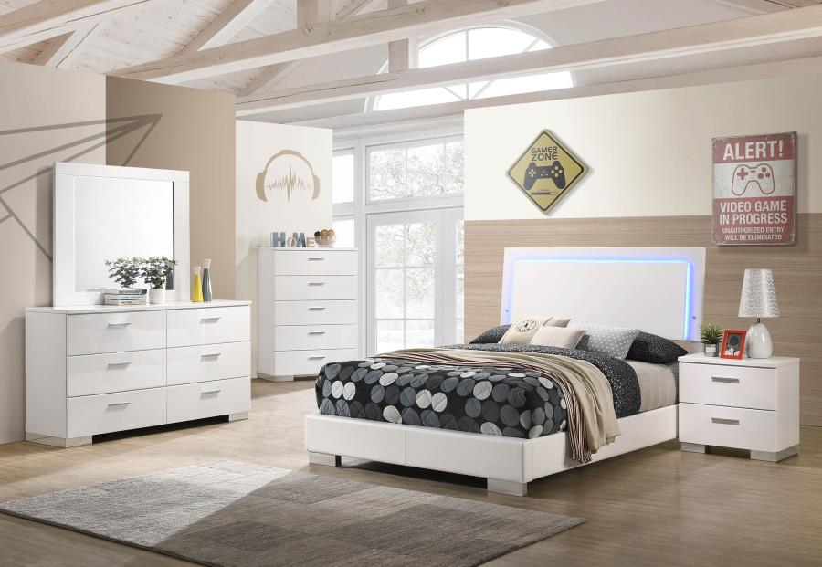 Felicity 5-piece Full Bedroom Set White High Gloss (image for) Felicity 5-piece Full Bedroom Set White High Gloss