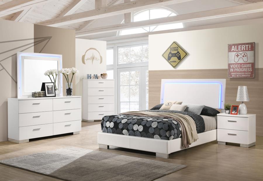 Felicity 5-piece Full Bedroom Set White High Gloss (image for) Felicity 5-piece Full Bedroom Set White High Gloss