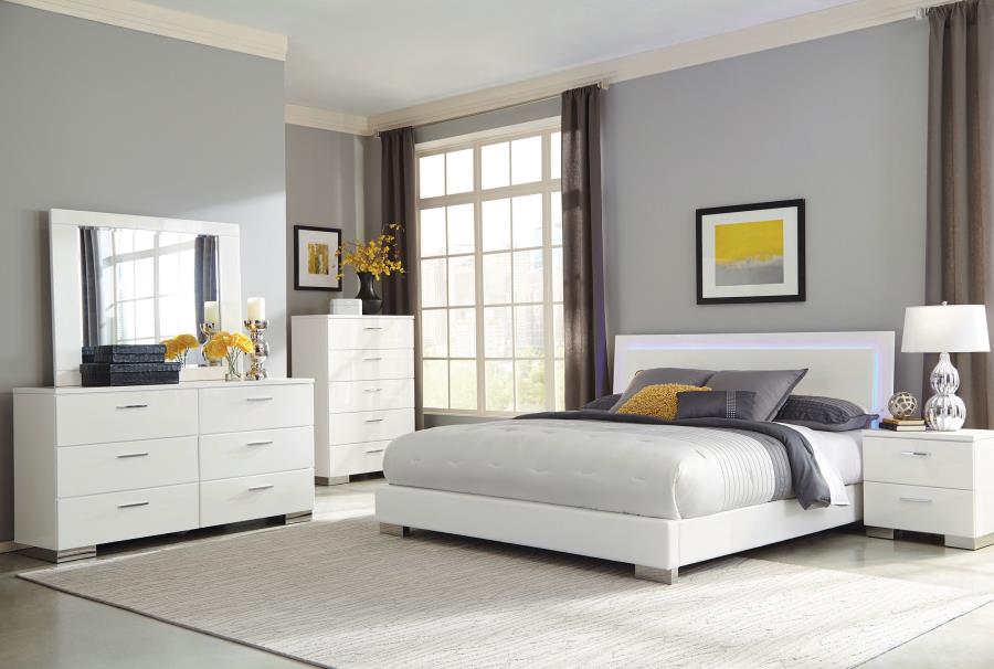 Modal Additional Images for Felicity Wood Queen LED Panel Bed White High Gloss