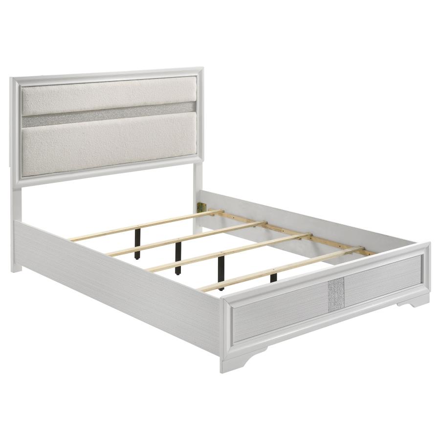 Miranda 54-inch Upholstered Queen Panel Bed White (image for) Miranda 54-inch Upholstered Queen Panel Bed White