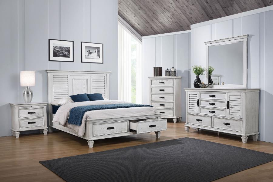 Franco 5-piece Queen Bedroom Set Distressed White (image for) Franco 5-piece Queen Bedroom Set Distressed White