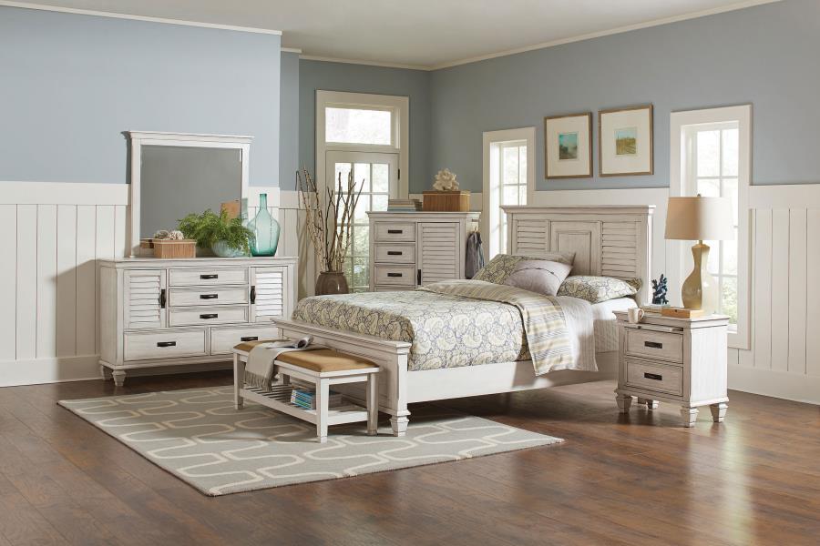 Franco 5-piece Eastern King Bedroom Set Distressed White (image for) Franco 5-piece Eastern King Bedroom Set Distressed White