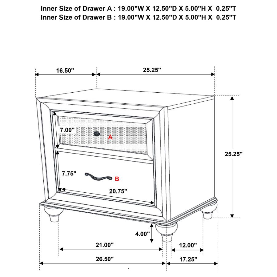 Barzini 2-drawer Nightstand White