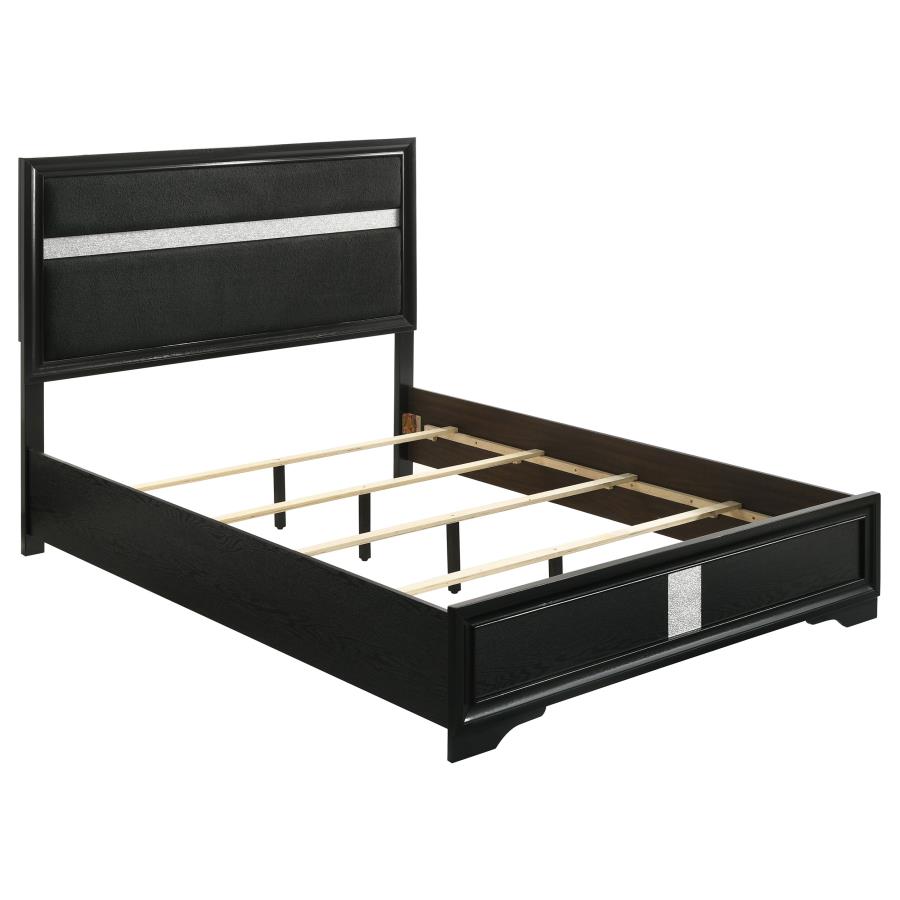 Miranda 54-inch Upholstered Queen Panel Bed Black (image for) Miranda 54-inch Upholstered Queen Panel Bed Black
