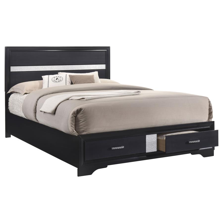 Miranda 51-inch Wood Queen Storage Panel Bed Black (image for) Miranda 51-inch Wood Queen Storage Panel Bed Black
