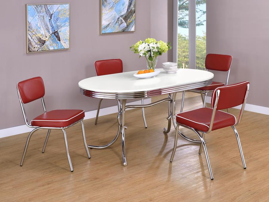 Modal Additional Images for Retro Oval 60-inch Wood Top Dining Table White and Chrome