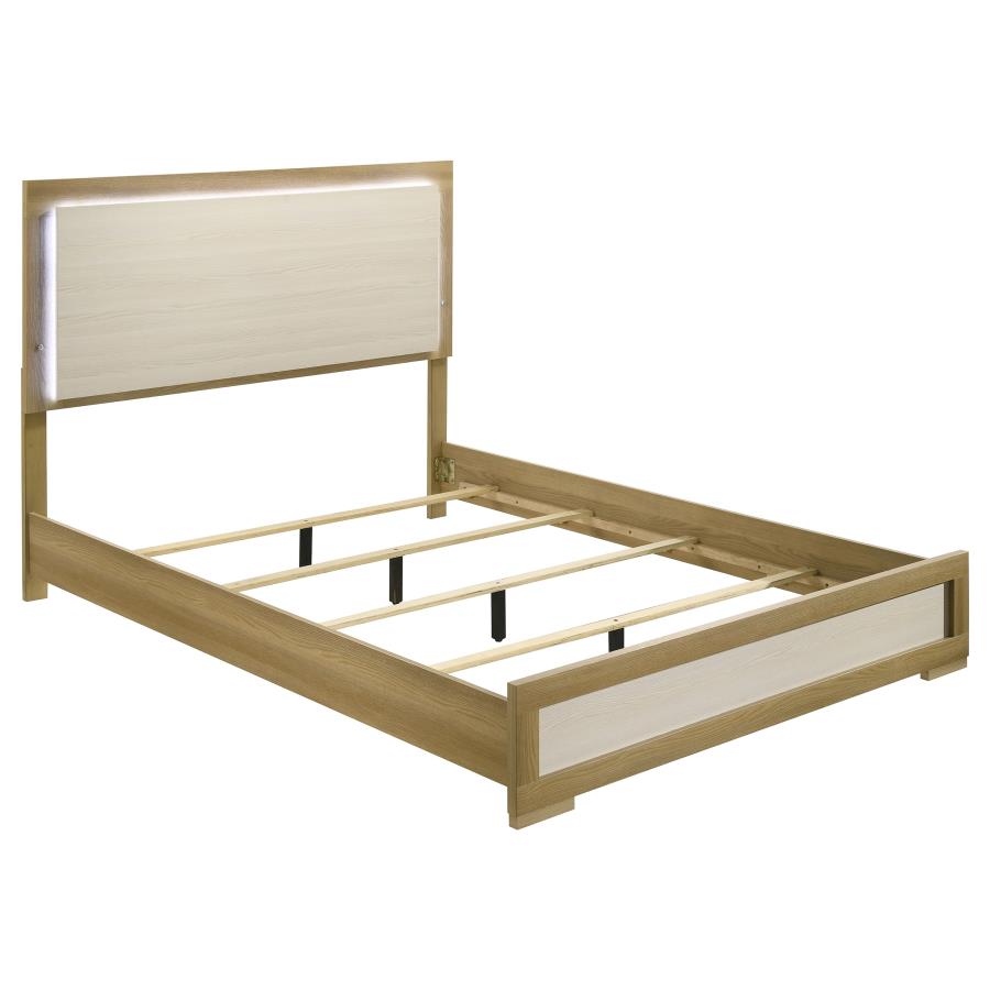 Hyland Wood Queen LED Panel Bed Natural and White (image for) Hyland Wood Queen LED Panel Bed Natural and White
