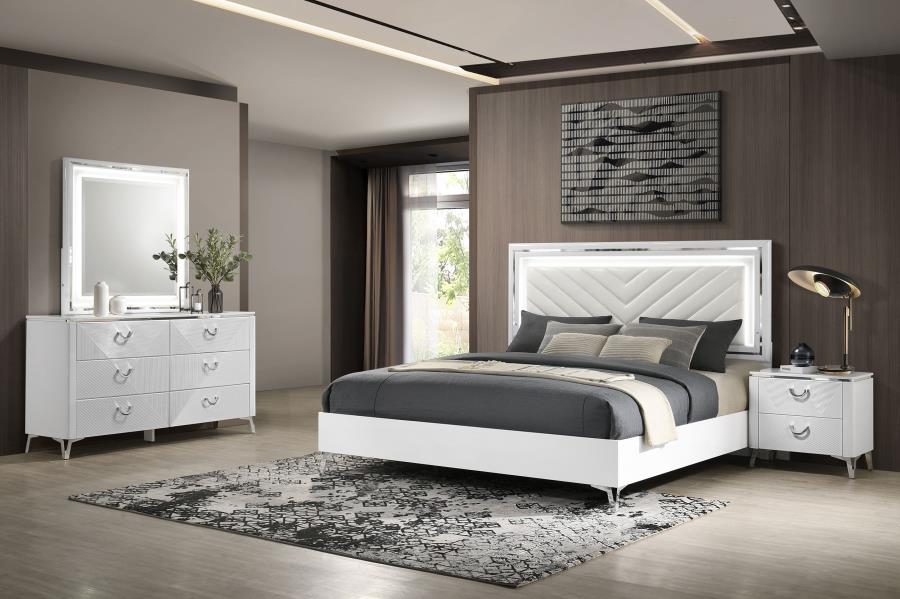 (image for) Cassia 4-piece Eastern King LED Bedroom Set White High Gloss