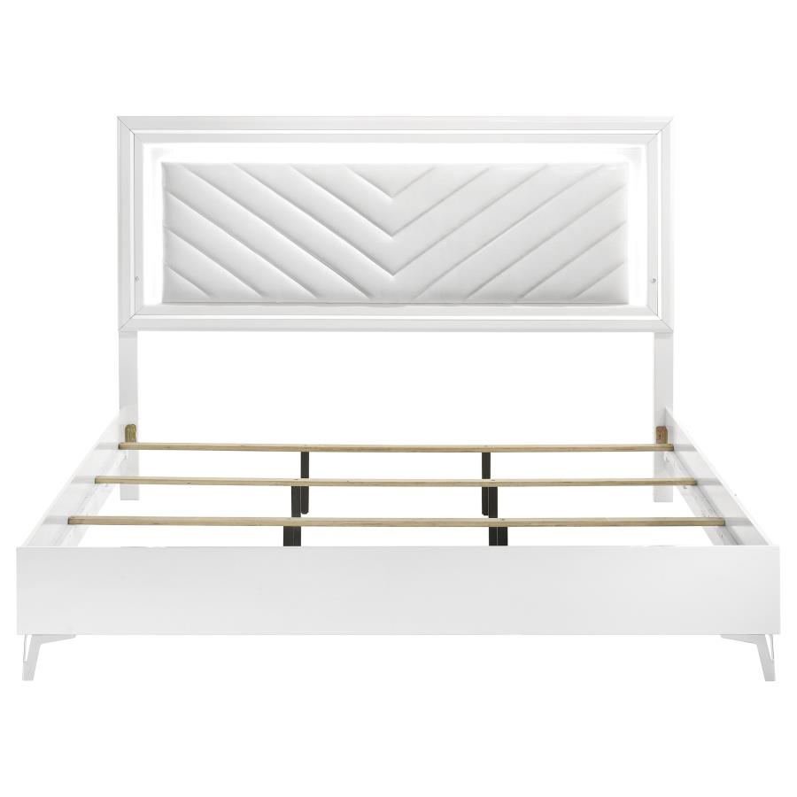 Cassia Eastern King LED Panel Bed White High Gloss
