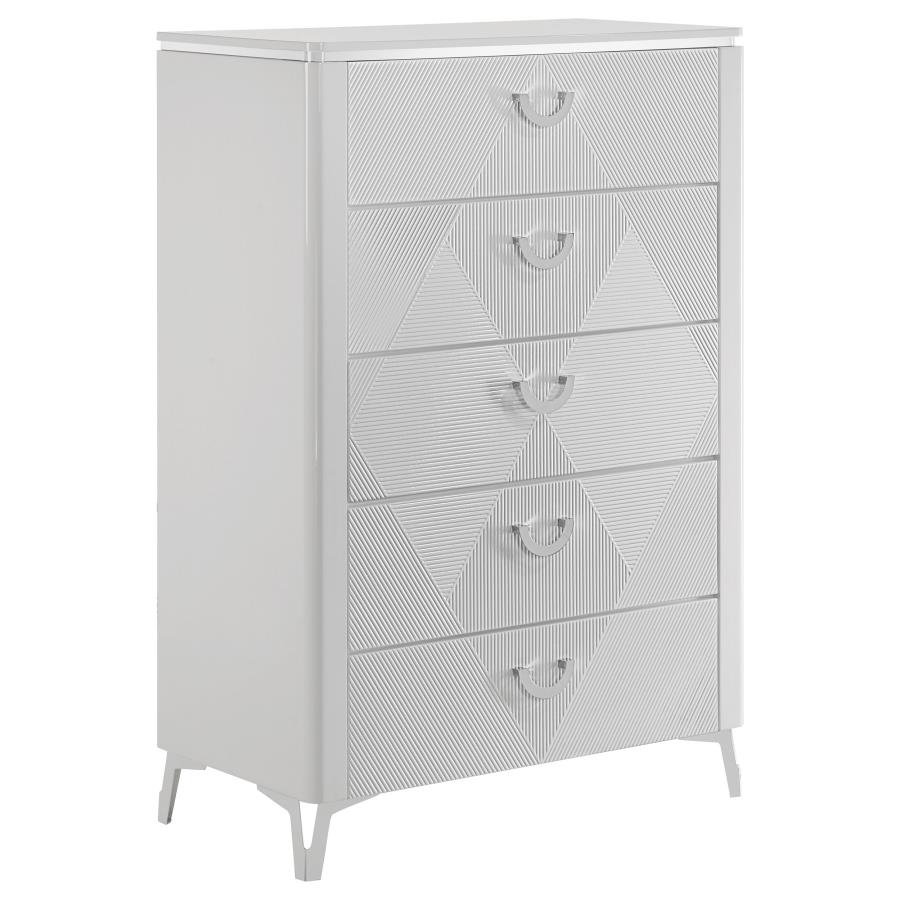 Cassia 5-piece Queen LED Bedroom Set White High Gloss