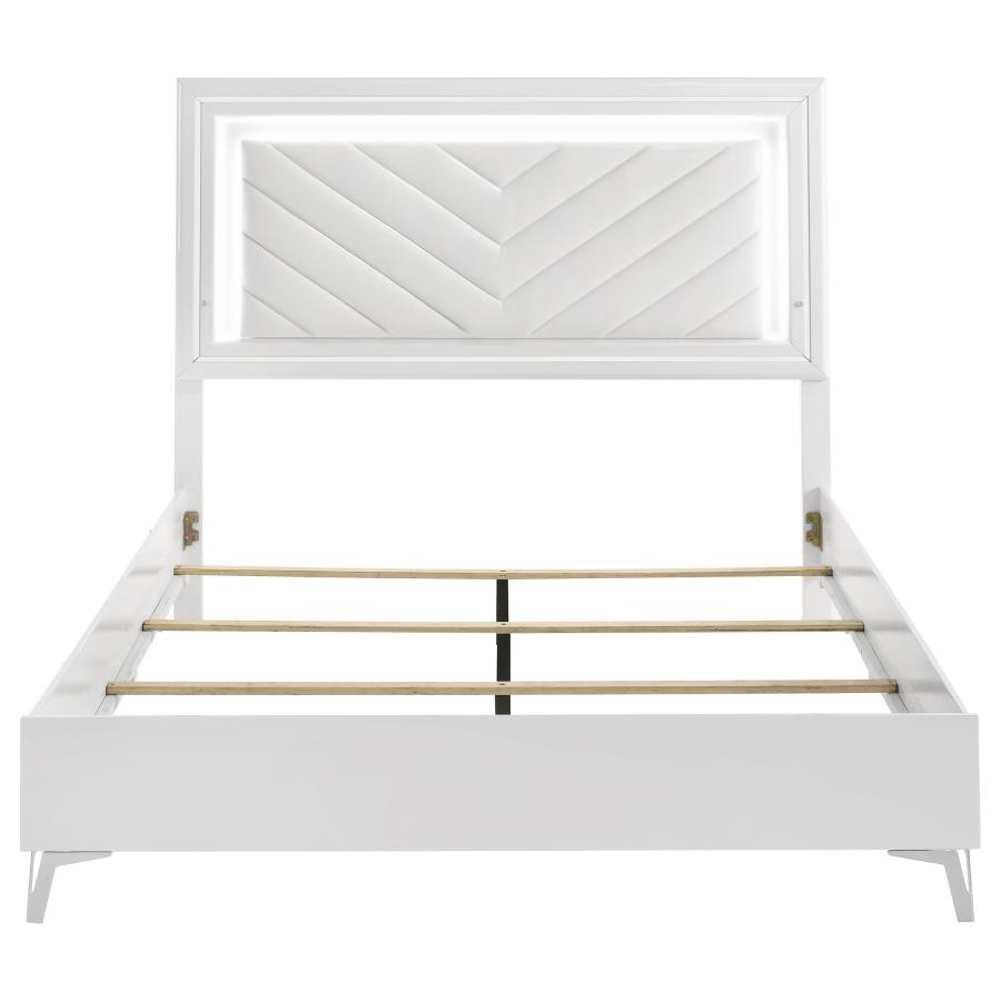 Cassia Queen LED Panel Bed White High Gloss