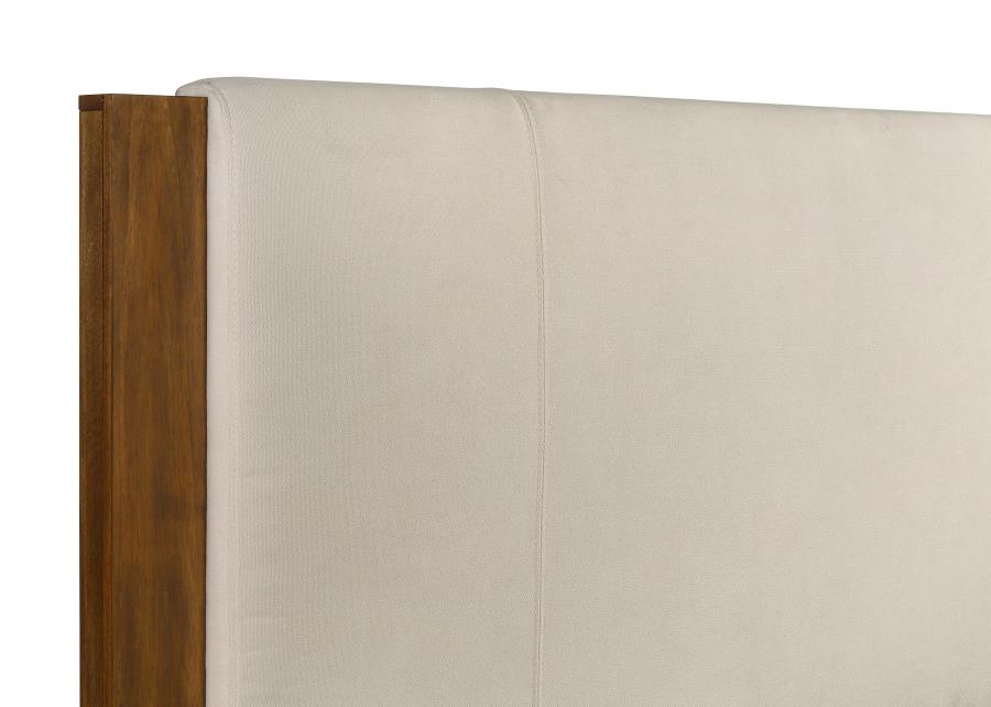 Adderley Eastern King Wood Panel Bed Cream and Warm Brown