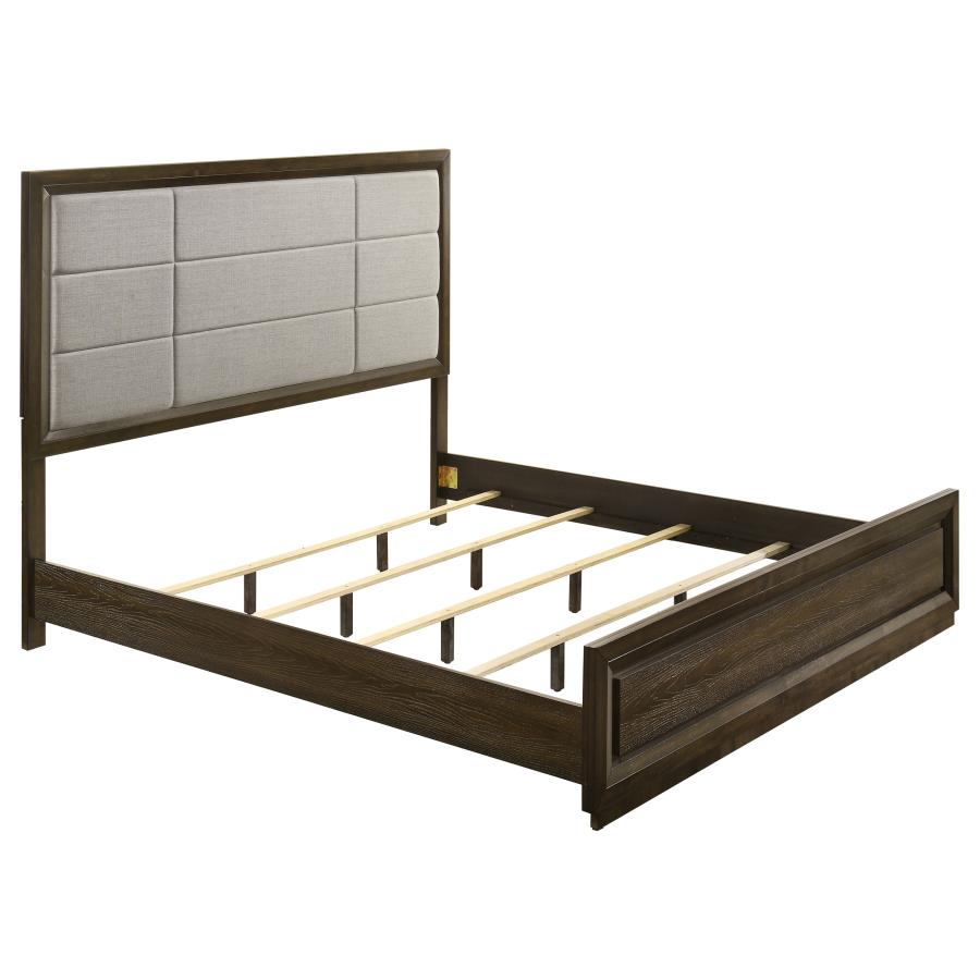 (image for) Atlas 63-inch Eastern King Upholstered Panel Bed Grey and Dark Oak